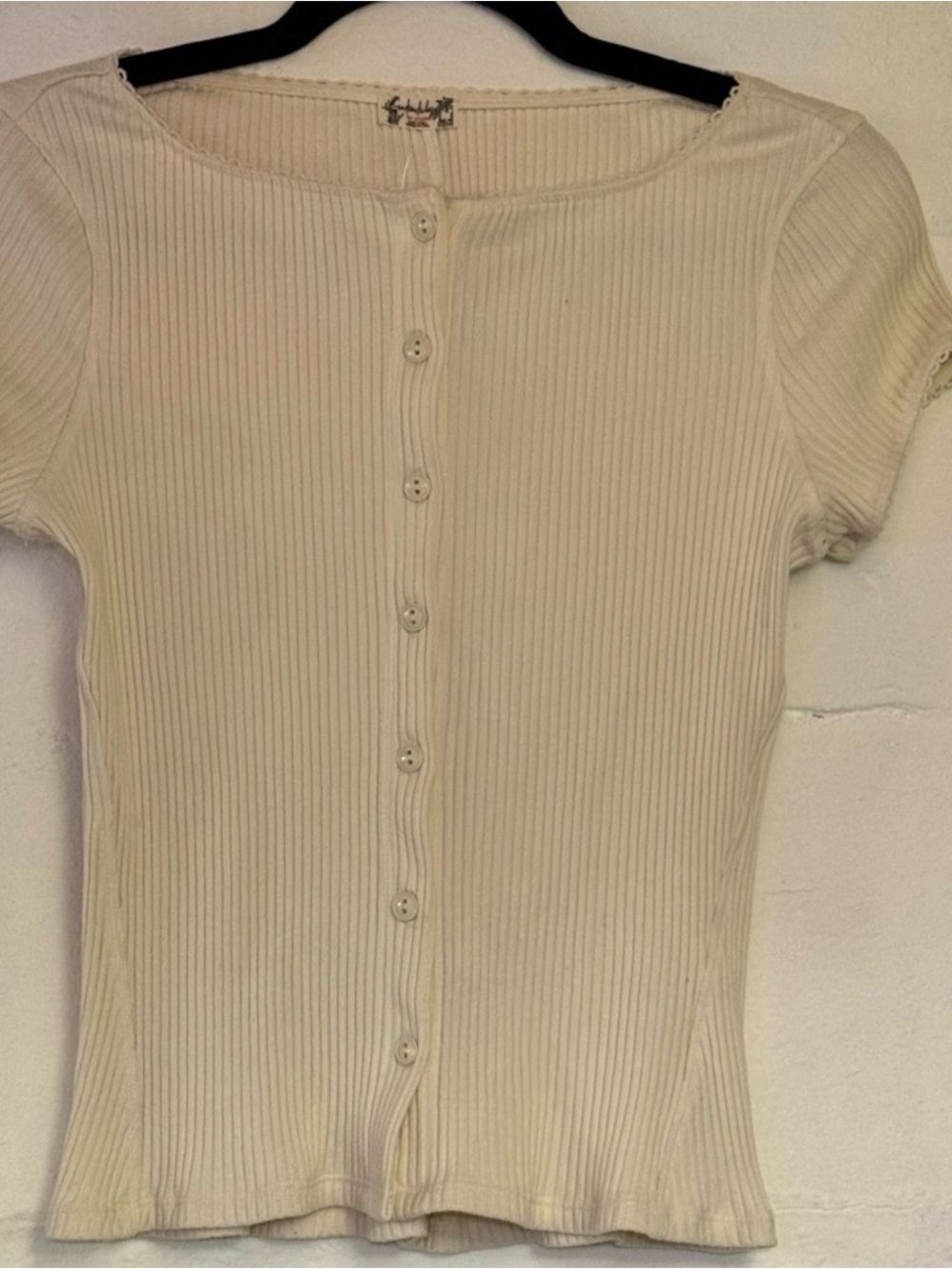 Free People Cream Ribbed Button-Down Top - Picture 7 of 8